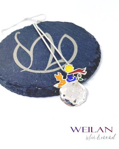 The Little Prince - 925 sterling Silver Enamel Pendant (with red scarf)