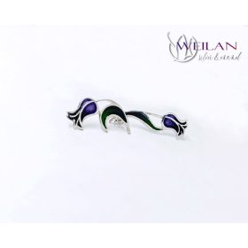 Hej'tulipán - Virágszálam aszimmetrikus ezüst tűzzománc fülbevaló OG