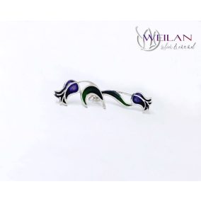 Hej'tulipán - Virágszálam aszimmetrikus ezüst tűzzománc fülbevaló OG