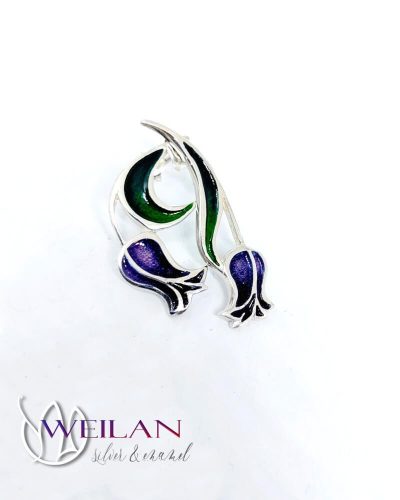 Virágszálam aszimmetrikus ezüst tűzzománc fülbevaló