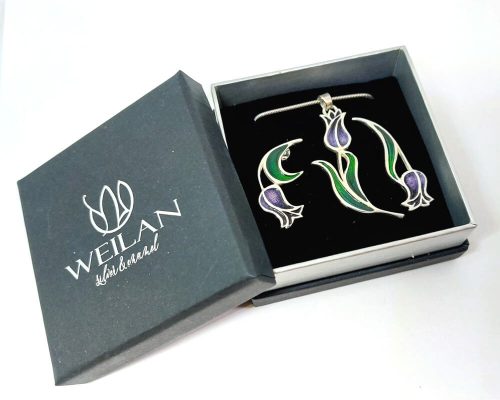 Hej'tulipán - Virágszálam aszimmetrikus ezüst tűzzománc szett Weilan díszdobozban