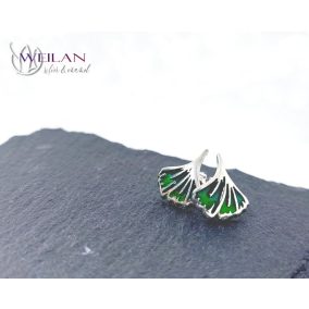 Leaf - Ginkgo Biloba - tűzzománcozott ezüst fülbevaló, stiftes fülbevaló