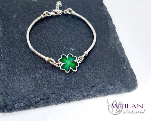 Négylevelű lóhere - ezüst tűzzománc karkötő