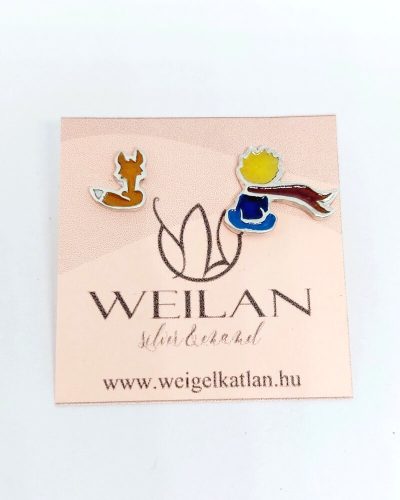 A kis herceg - aszimmetrikus ezüst tűzzománc stiftes fülbevaló (piros sállal)