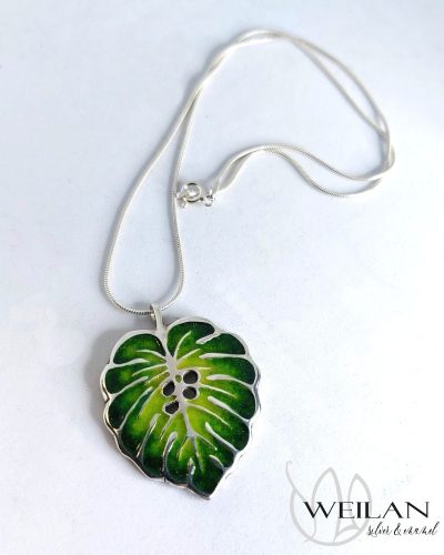 Leaf - Filodendron, monstera ezüst tűzzománc medál