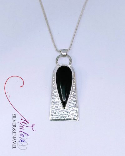 Rainbow obsidian kő art deco stílusú ezüst foglalatban, ezüst kézműves medál