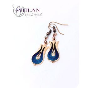 Pántlika bronz tűzzománc fülbevaló cirkóniával