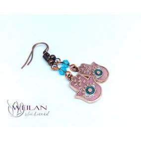 Hamsza bronz tűzzománc fülbevaló