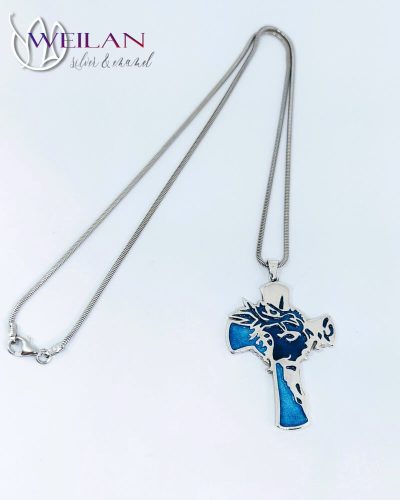 Krisztus arca, ezüst tűzzománc kereszt medál