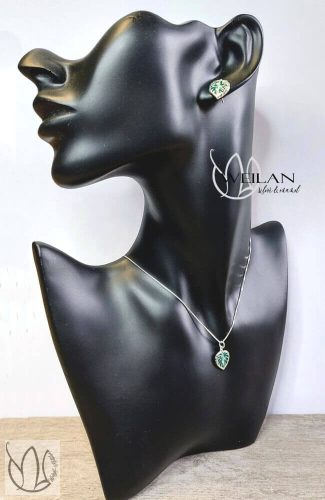 Leaf - Filodendron, monstera, kicsi ezüst tűzzománc szett viselése