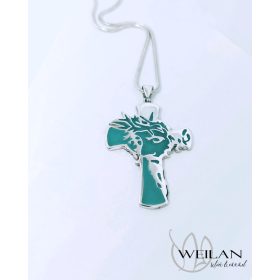 Krisztus arca, ezüst tűzzománc kereszt medál