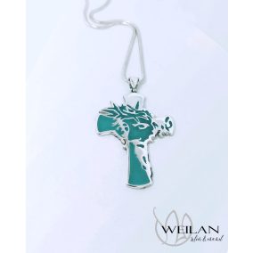 Krisztus arca, ezüst tűzzománc kereszt medál