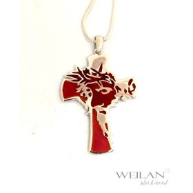 Krisztus arca, ezüst tűzzománc kereszt medál