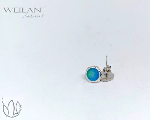 Karnevál - Sokszögletű kör ezüst tűzzománc "pöttyfülbevaló" 