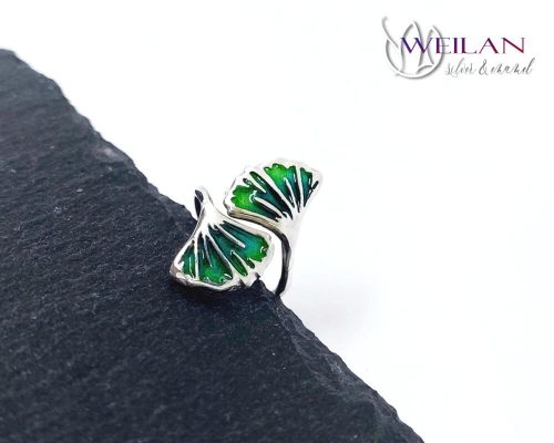 Leaf - Ginkgo Biloba - ezüst tűzzománc gyűrű