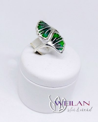 Leaf - Ginkgo Biloba - ezüst tűzzománc gyűrű