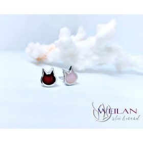 Karnevál - Aszimmetrikus  cicafej ezüst tűzzománc fülbevaló OG