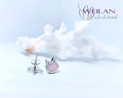 Karnevál - Aszimmetrikus  cicafej ezüst tűzzománc fülbevaló