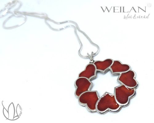 my Valentine - Szívkoszorú ezüst tűzzománc medál, bordó - piros bal