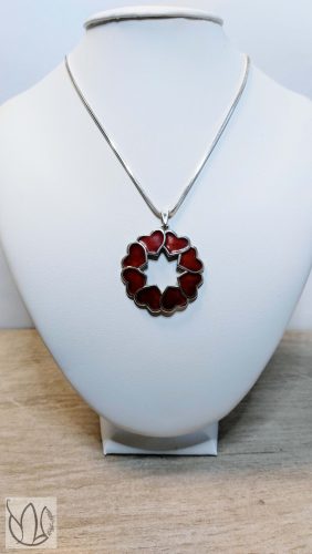 my Valentine - Szívkoszorú ezüst tűzzománc medál, bordó - piros nézet