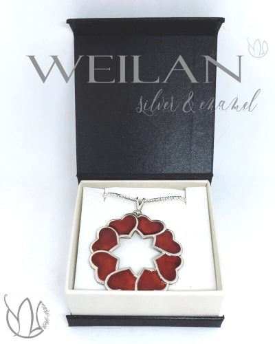 my Valentine - Szívkoszorú ezüst tűzzománc medál, bordó - piros díszdobozban