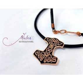 Mjölnir - Thor's Hammer Bronze Enamel Pendant (black)