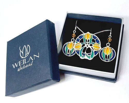 Hej' tulipán - Körtánc ezüst tűzzománc szett WEILAN díszdobozban