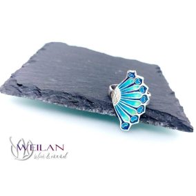   Proud Peacock 925 sterling Silver Enamel Ring size 58-62 (turquoise green - turquoise blue)