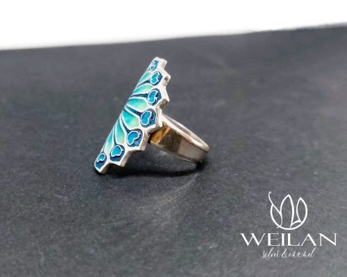 Büszke páva - ezüst tűzzománc gyűrű