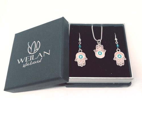 Hamsza ezüst tűzzománc szett Weilan díszdobozban