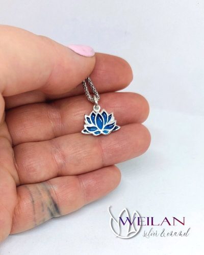Lótusz ezüst tűzzománc medál (kisebb méret)