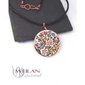 Tradició - Virágoskertem, kalocsai motívumú tűzzománc medál 2