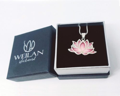 Lótusz ezüst tűzzománc medál Weilan díszdobozban