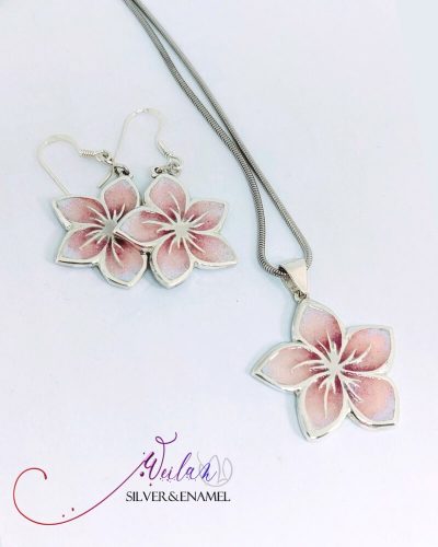 Flora - Cseresznyevirág ezüst tűzzománc szett