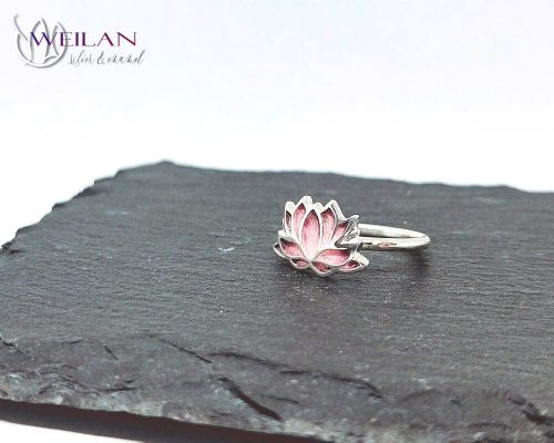 Lotus - 925 sterling Silver Enamel Ring (pink - rose) size 57