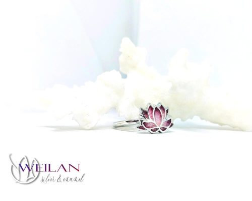 Lotus - 925 sterling Silver Enamel Ring (pink - rose) size 57