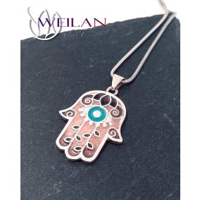 Hamsa - 925 sterling Silver Enamel Pendant (pink)