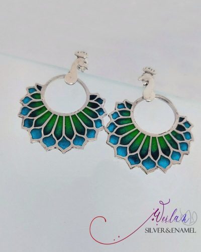 Fölszállott a páva - Büszke páva - ezüst ajourzománc fülbevaló