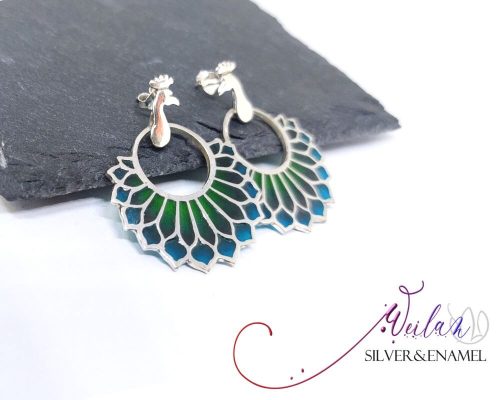 Fölszállott a páva - Büszke páva - ezüst ajourzománc fülbevaló