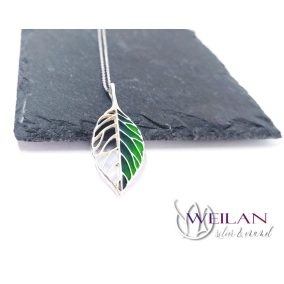 Leaf - Fagus / Bükk ezüst tűzzománc medál, egyedi ékszer