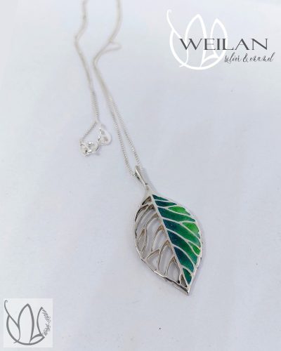 Leaf - Fagus / Bükk ezüst tűzzománc medál, vékony ezüst láncon OG