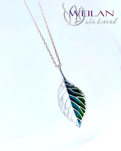 Leaf - Fagus / Bükk ezüst tűzzománc medál, vékony ezüst láncon