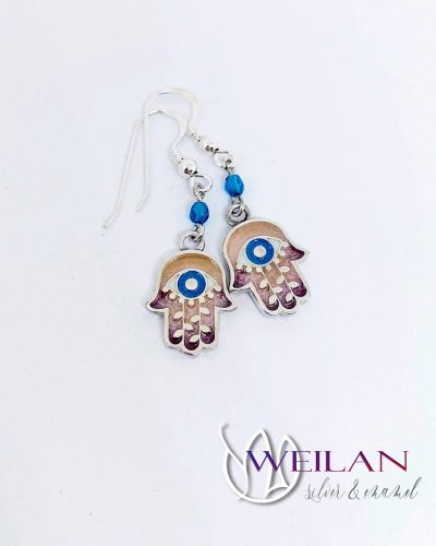 Hamsza ezüst tűzzománc fülbevaló