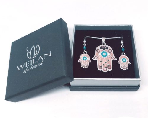 Hamsza ezüst tűzzománc szett Weilan díszdobozban