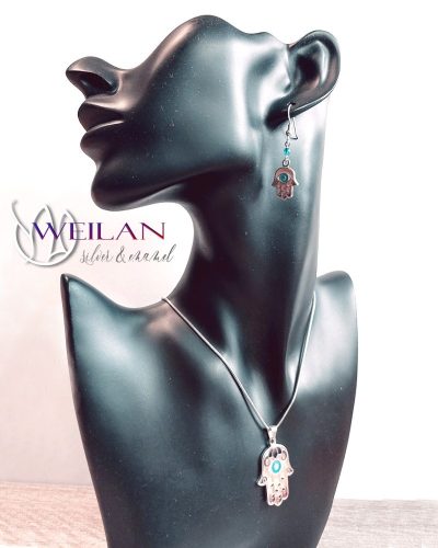 Hamsza ezüst tűzzománc szett viselése