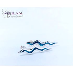 Wave - ezüst tűzzománc stiftes fülbevaló (türkizkék)