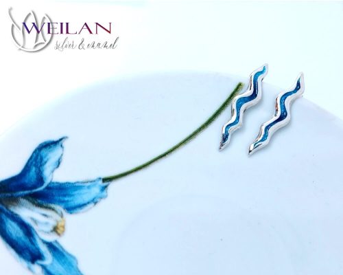 Wave - ezüst tűzzománc stiftes fülbevaló (türkizkék)