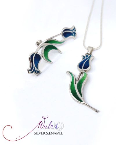 Hej'tulipán - Virágszálam ezüst tűzzománc szett