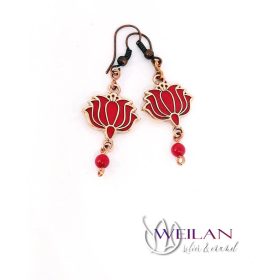 Tradició - Kalocsai - Tulipán bronz tűzzománc fülbevaló