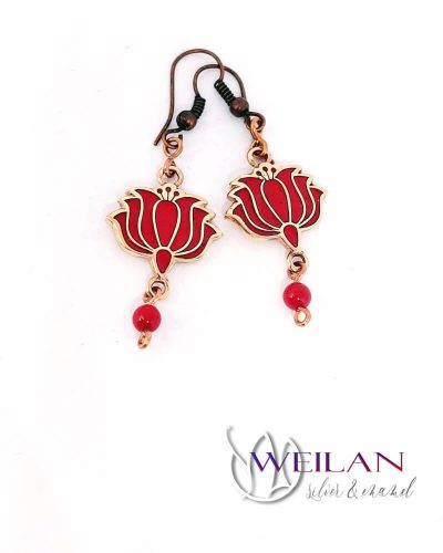 Tradició - Kalocsai - Tulipán bronz tűzzománc fülbevaló